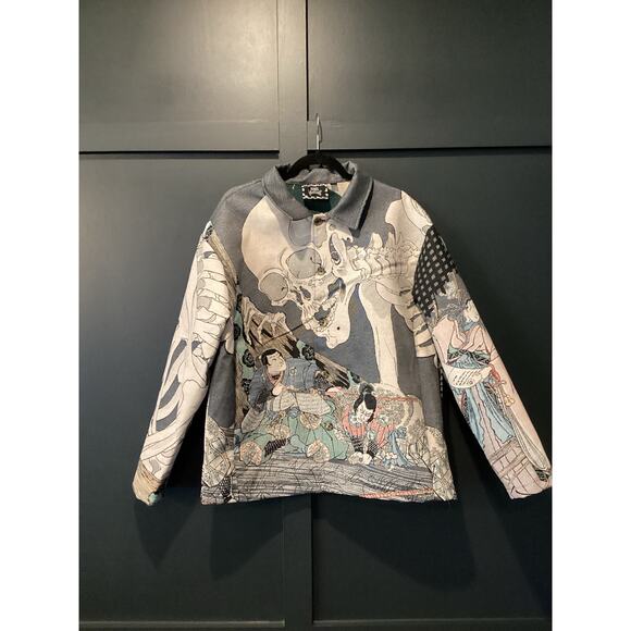 Rebel Vengeance All Over Print Japanese Samurai Skull Jacket Statement M NWT - Picture 1 of 8